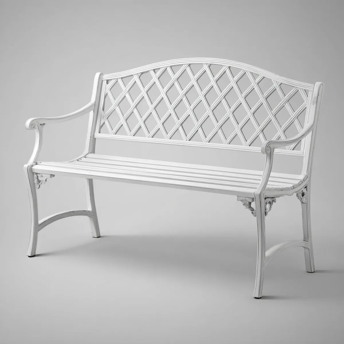 Ławka ogrodowa, 2 białe aluminiowe ławki z zakrzywioną siatką do tyłu 120 x 62 x 92 cm