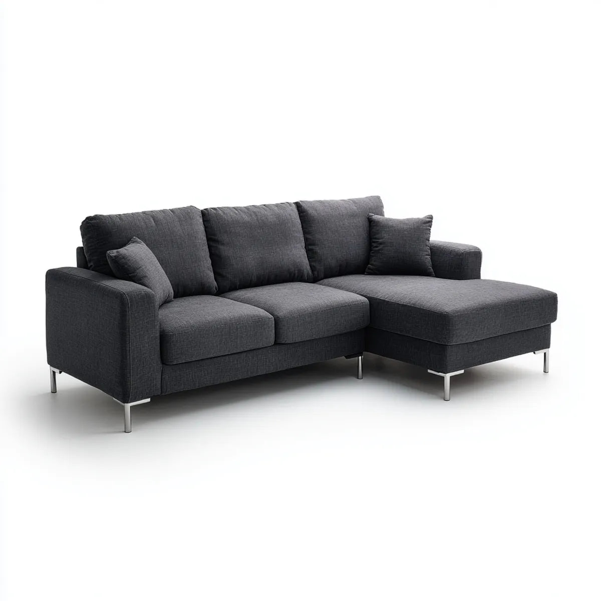 Sofa, Kanapa narożna z ciemnoszarym zwrotnikiem 250 x 160 x 85 cm tapicerka poliestrowa o kształcie L