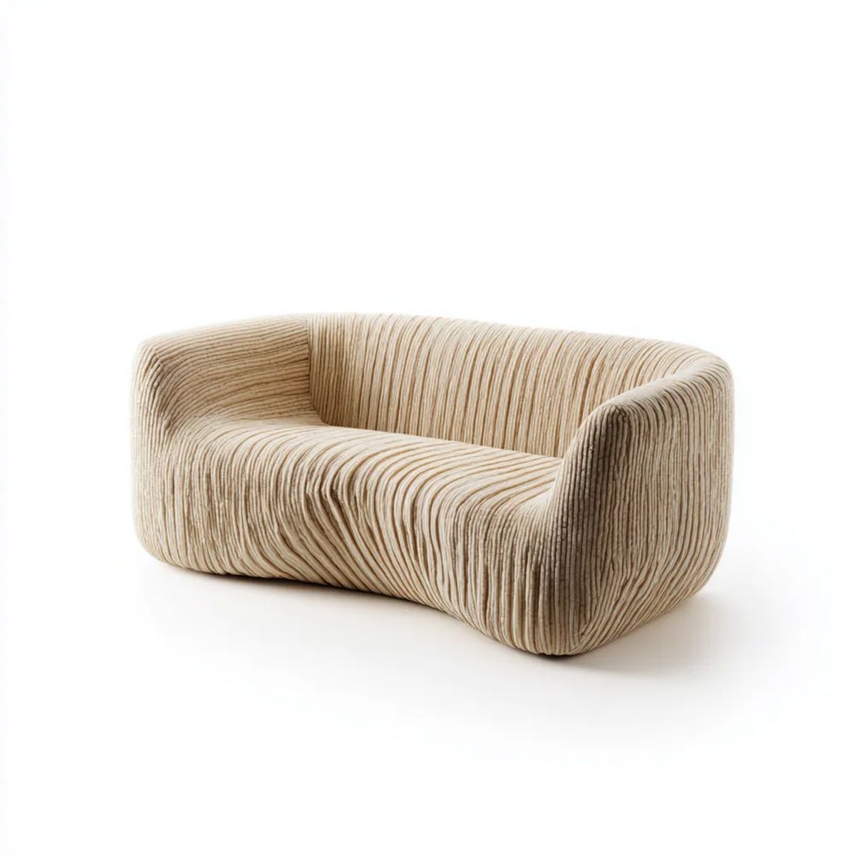 Sofa, Podwójna sofa w poliestrze, wstążka z nadrukiem, zaokrąglony kształt, 160 x 88 x 72 cm