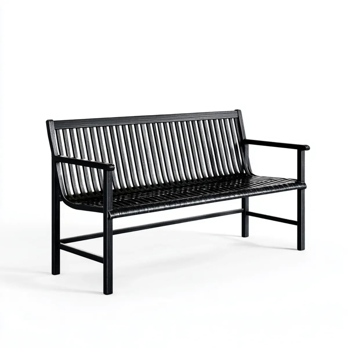 Ławka ogrodowa 2 fotele czarne 122 x 62 x 90 cm w stali i żywicy PE plecione prostokątne