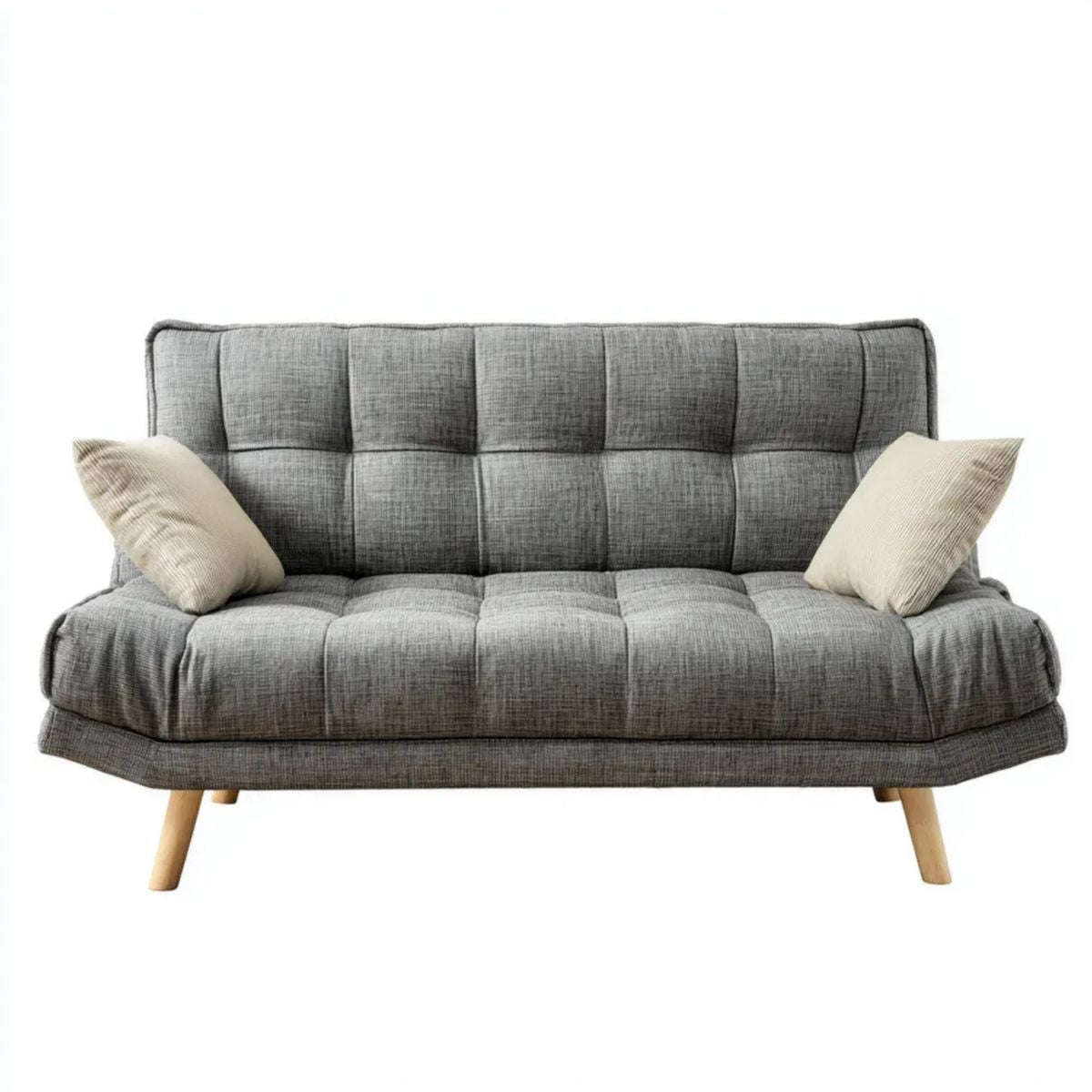 Sofa, rozkładana sofa z tworzywa sztucznego 2 szare poliestry z drewnianymi nóżkami, 180 x 85 x 82 cm, śpiące 180 x 105 cm