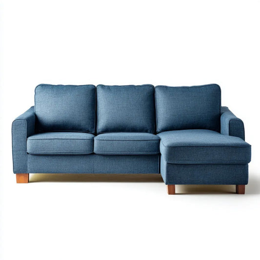 Sofa, 3-osobowa sofa z szezlongiem fizjologicznym niebieski poliester olejek, 220 x 145 x 85 cm