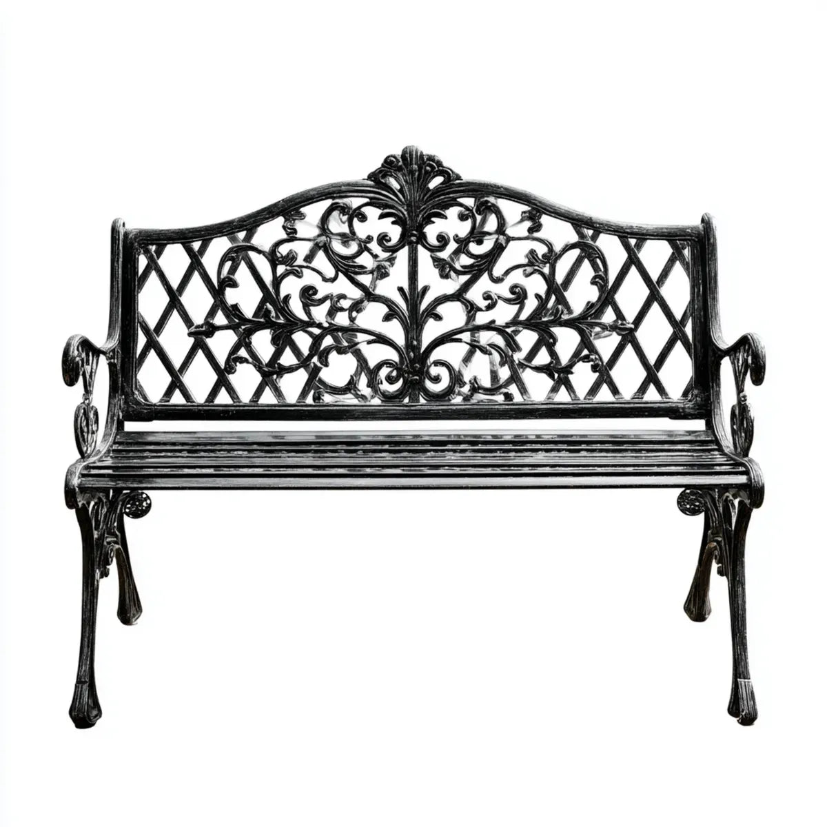 Ławka ogrodowa 2 czarne odlewane aluminium czarny 122 x 56 x 87 cm