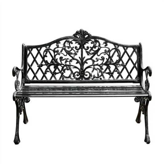 Ławka ogrodowa 2 czarne odlewane aluminium czarny 122 x 56 x 87 cm