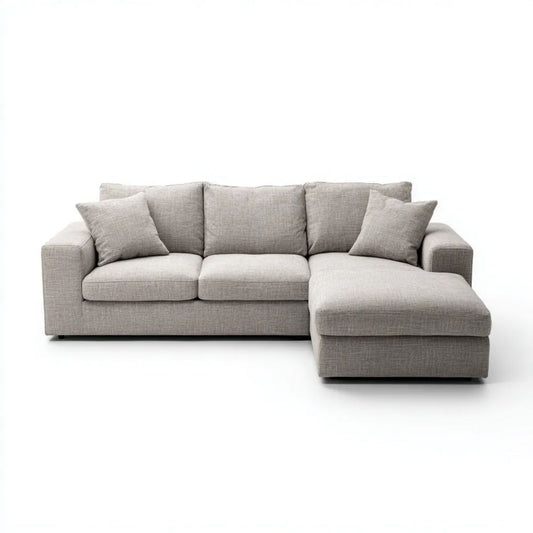 Sofa, 3-osobowa przezroczysty beżowy poliester sofa z beżowym meridianem 270 x 165 x 85 cm