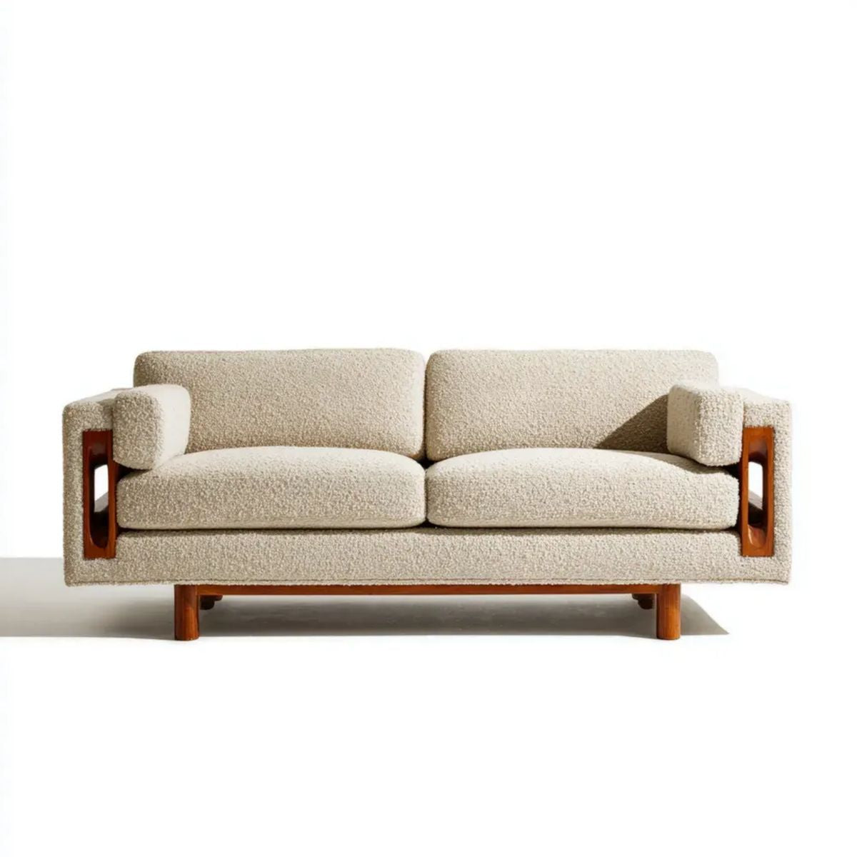Sofa, 2-osobowa kremowy sofa w poliestrowym zatrzasku i litego drewna, 180 x 82 x 78 cm