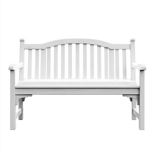 Ławka ogrodowa 2 białe w litym drewnie z zakrzywionym tyłu 120 x 65 x 90 cm
