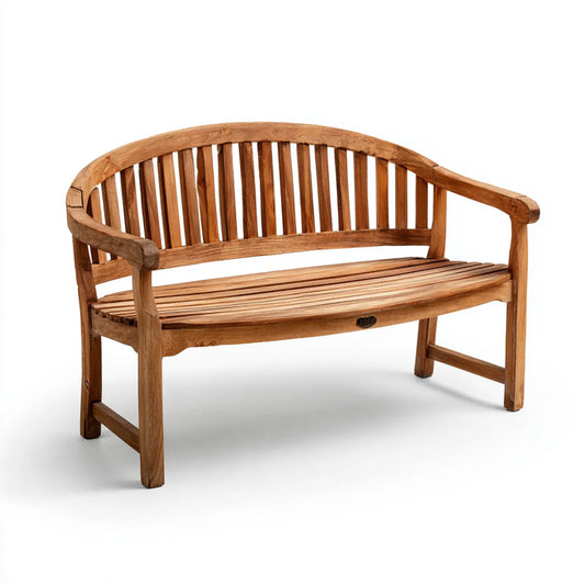 Ławka ogrodowa 3 naturalne brązowe kwadraty w litym teku zakrzywione kształt 150 x 65 x 95 cm