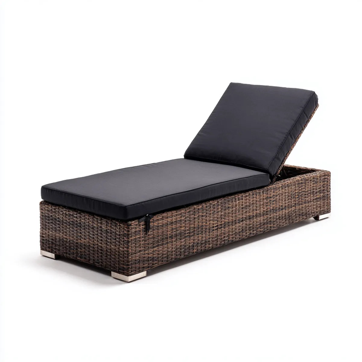 Leżanka ogrodowa, Brązowy i czarny leżący opalenizna 200 x 70 x 30 cm rattan PE z prostokątnymi poduszkami
