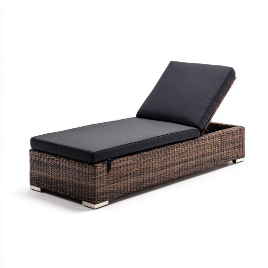 Leżanka ogrodowa, Brązowy i czarny leżący opalenizna 200 x 70 x 30 cm rattan PE z prostokątnymi poduszkami