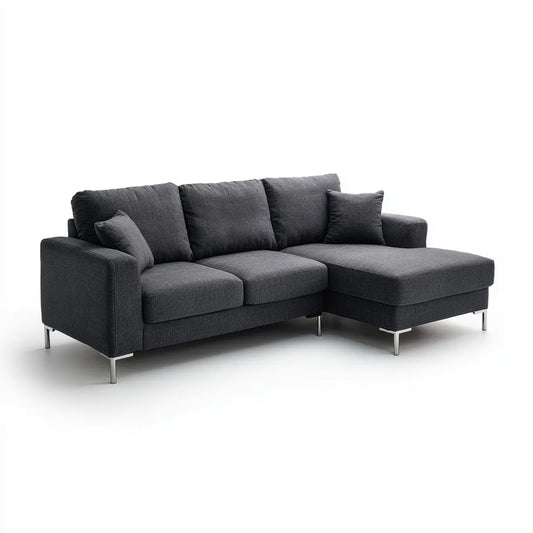Sofa, Kanapa narożna z ciemnoszarym zwrotnikiem 250 x 160 x 85 cm tapicerka poliestrowa o kształcie L