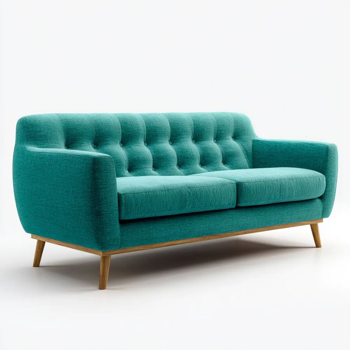 Sofa, Turkusowy 3-osobowa sofa w poliestrze z litego drewna nogi, 180 x 85 x 84 cm