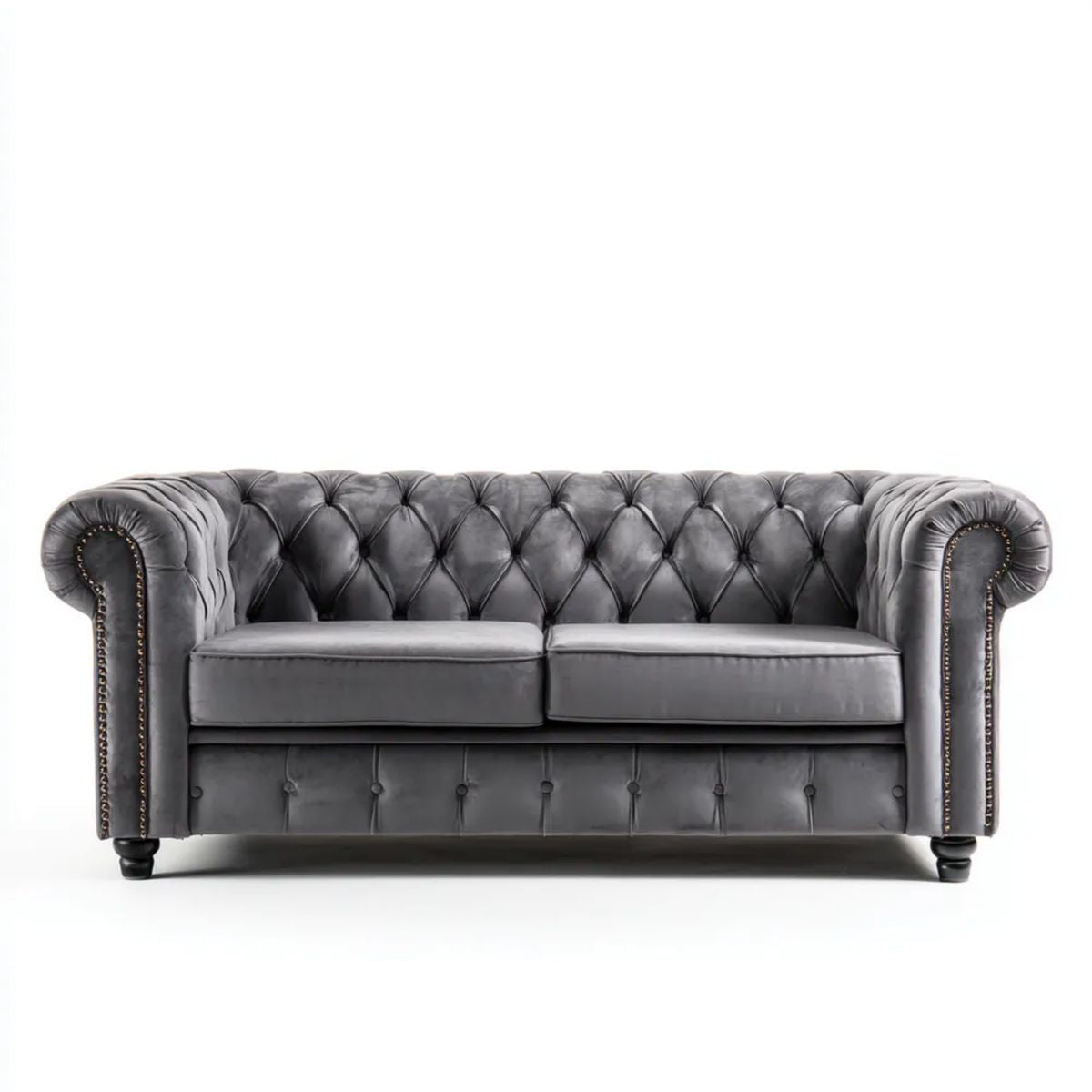Sofa, Chesterfield 2 Dark Sire skór wyprawionych PU tapicerowane, 170 x 90 x 75 cm
