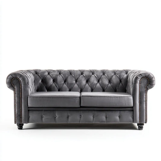 Sofa, Chesterfield 2 Dark Sire skór wyprawionych PU tapicerowane, 170 x 90 x 75 cm