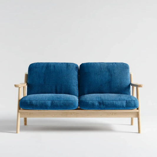 Sofa, 2 ciemnoniebieska sofa w wiórowatej wiórowcowicy i drewnie, 130 x 75 x 82 cm
