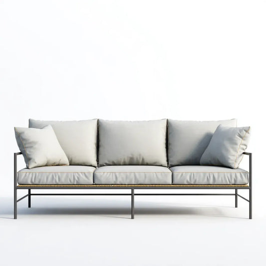 Sofa ogrodowa 3 fotele szare 220 x 80 x 75 cm stal termoplastyczna prostokątna poliester