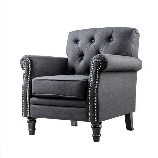Fotel, Chesterfield krzesło szary poliester prosty kształt 82 x 76 x 102 cm