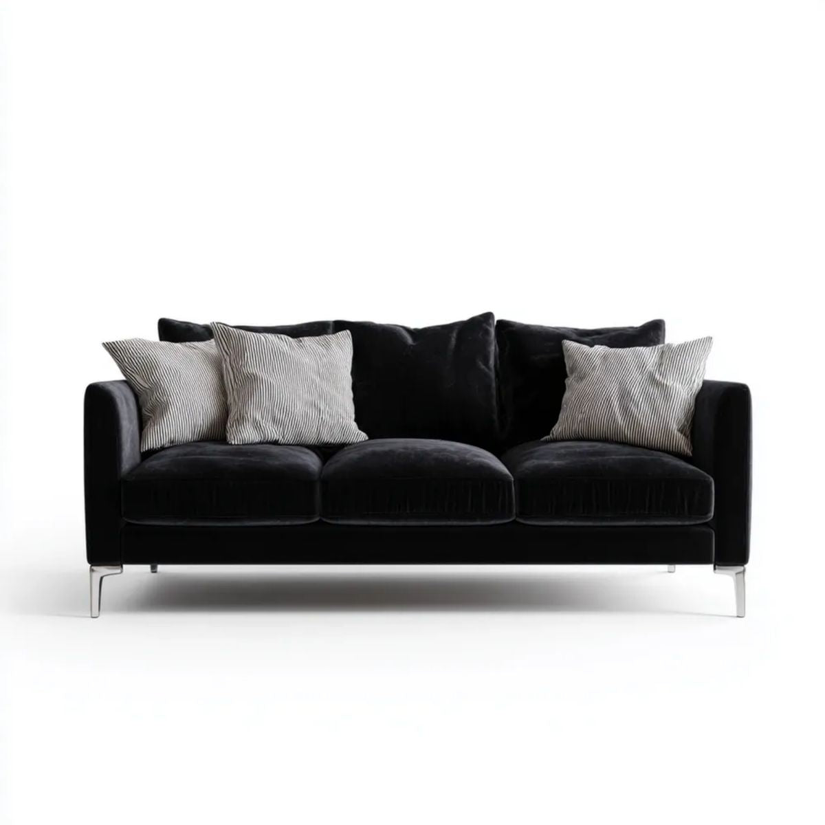 Sofa, 3-osobowa wyprostowany fotel czarny poliester betonvelt, 220 x 95 x 85 cm