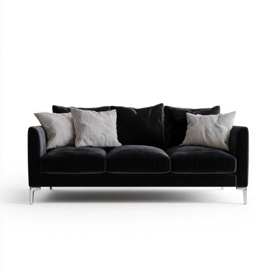 Sofa, 3-osobowa wyprostowany fotel czarny poliester betonvelt, 220 x 95 x 85 cm