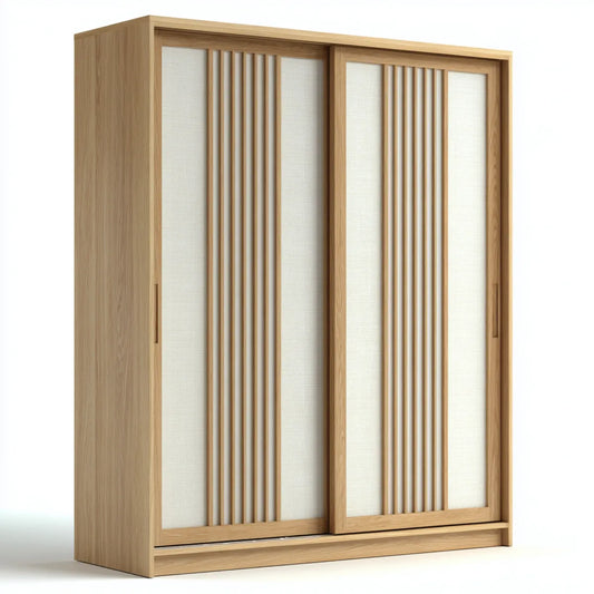 Szafa, Szafka na drzwi do kucia Dąb naturalny Naturalna biały 180 x 60 x 200 cm z dwoma drzwiami przesuwanymi z MDF i forniru dębowego