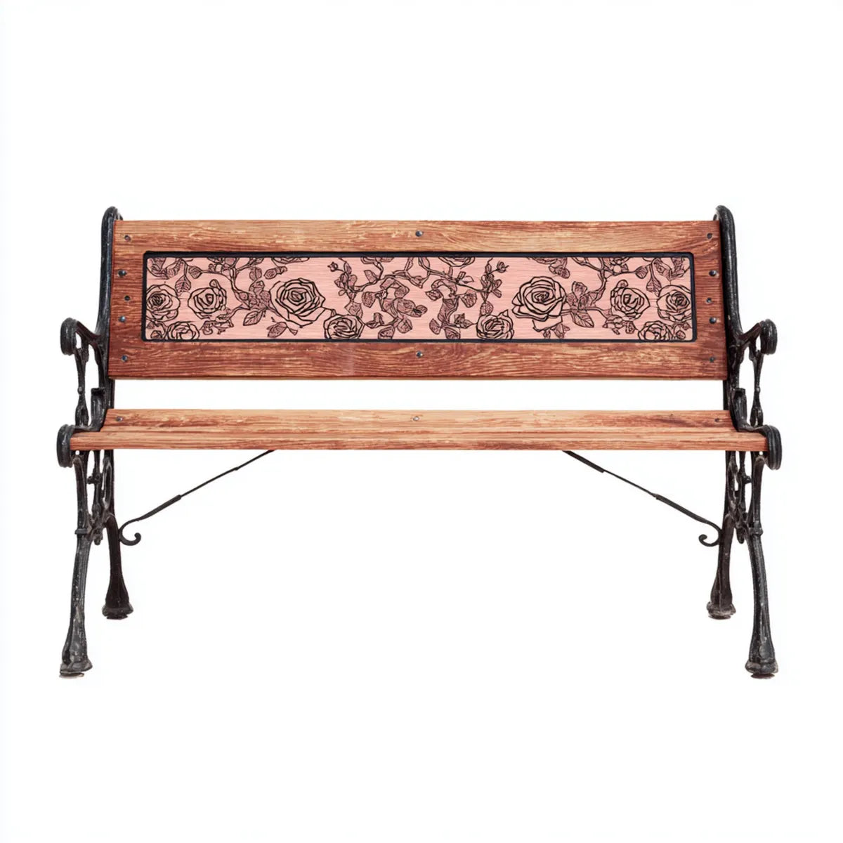Ławka ogrodowa 2 miejsca brązowy różowy i czarny lite drewno i żeliwo 125 x 55 x 77 cm