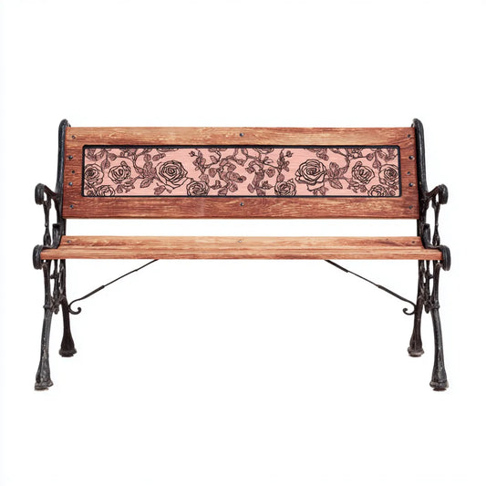 Ławka ogrodowa 2 miejsca brązowy różowy i czarny lite drewno i żeliwo 125 x 55 x 77 cm