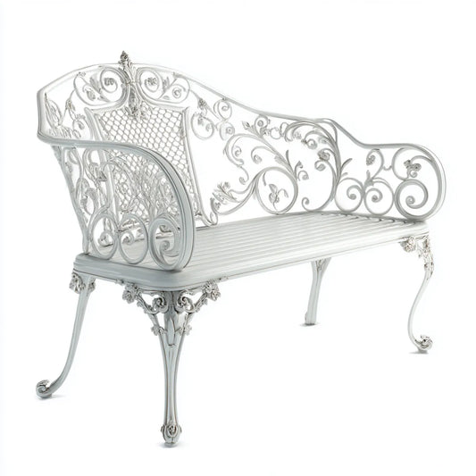 Ławka ogrodowa 2 fotele białe odlewane aluminium 125 x 60 x 95 cm