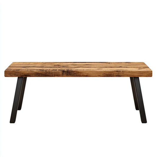 Ławka ogrodowa bez oparcia brązowa i czarna 160 x 35 x 45 cm w litym drewnie akacyjnym i prostokątnej stali termoplastycznej