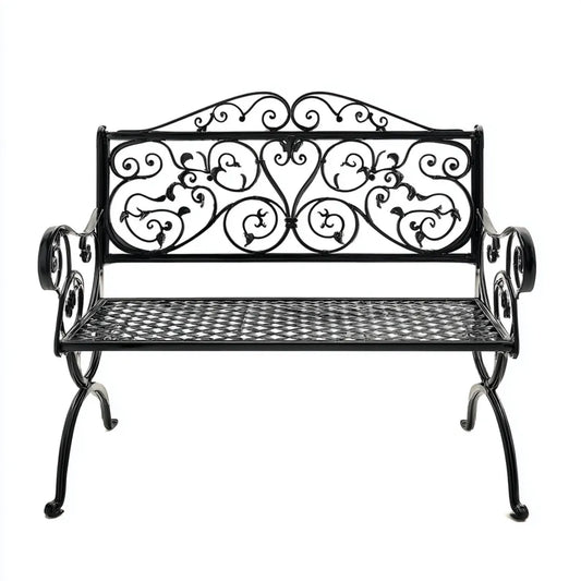 Ławka ogrodowa 2 miejsca czarne 104 x 54 x 89 cm prostokątne odlewane żelazo