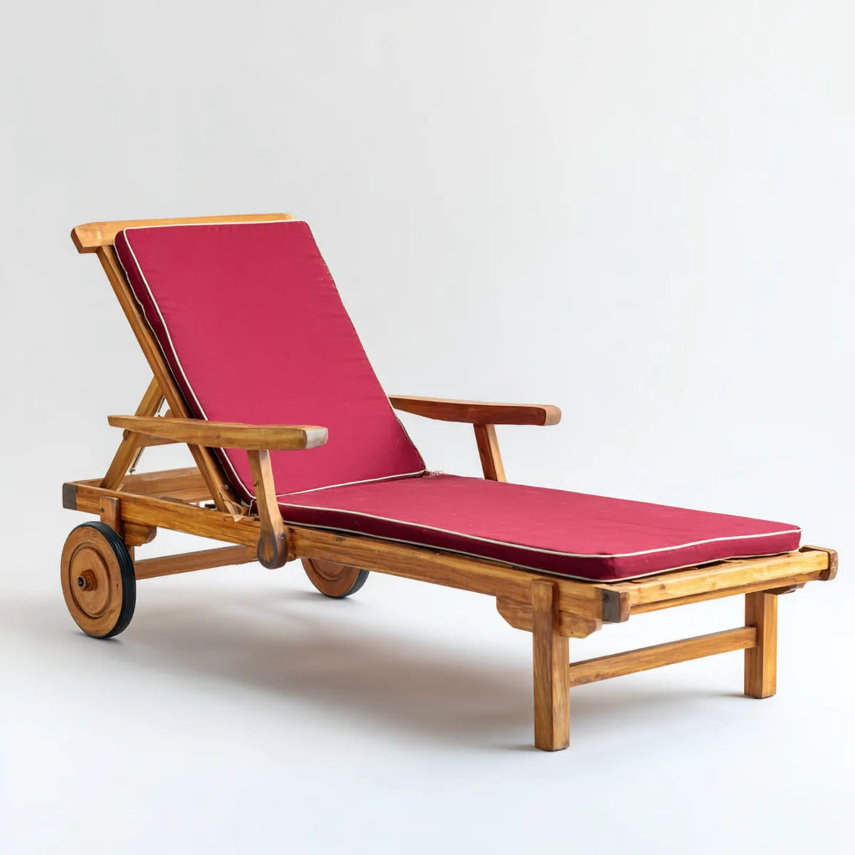 Leżanka ogrodowa, Czerwony acacia lite drewno opalanie z prostokątną poduszką 200 x 65 x 90 cm