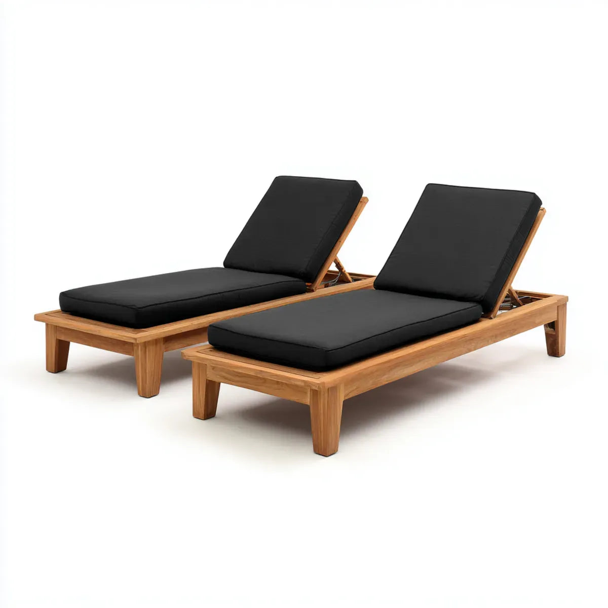 Leżanka ogrodowa, Zestaw 2 regulowane czarne kąpiele słoneczne w teak lity 200 x 66 x 35 cm
