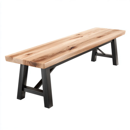 Ławka ogrodowa z litego drewna z naturalnej akacji i czarnej stali 180 x 40 x 45 cm prostokątna