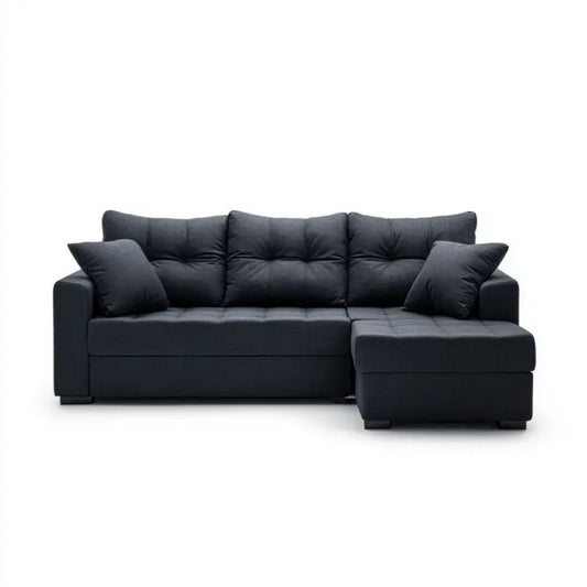 Sofa, 3-osobowa w narożniku sofa w poliestrowej tkaniny poliestrowej szary antracyt z szezlongiem prostym, 250 x 160 x 88 cm