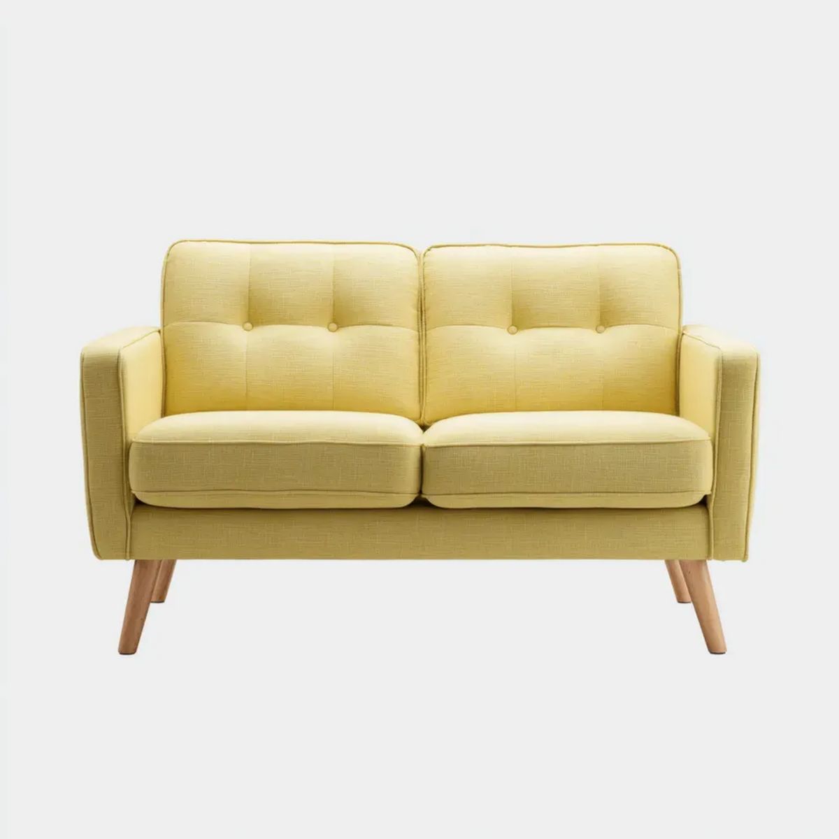 Sofa, Żółta sofa w poliestrze z drewnianymi nóżkami, 136 x 78 x 82 cm