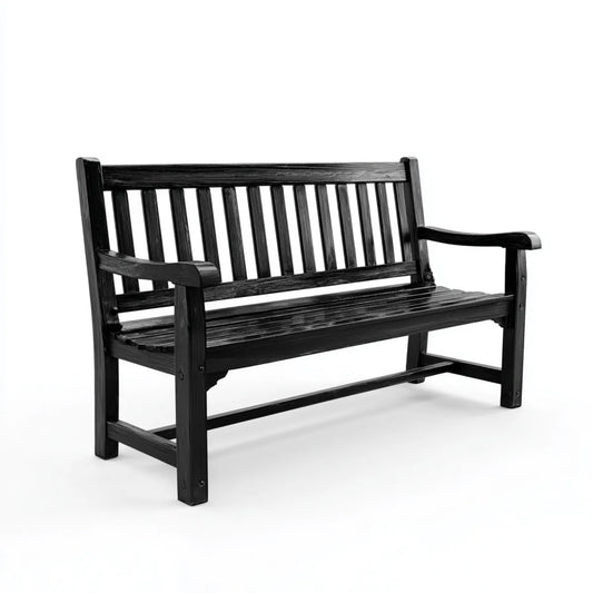 Ławka ogrodowa 2 fotele czarne 120 x 62 x 88 cm w prostokątnym litym drewnie
