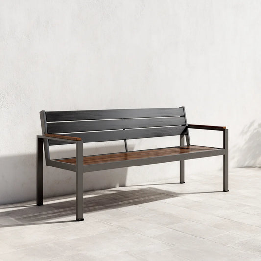Ławka ogrodowa 3 miejsca szary antracyt i brązowy 150 x 60 x 80 cm aluminium i efekt kompozytowy prostokątne drewno