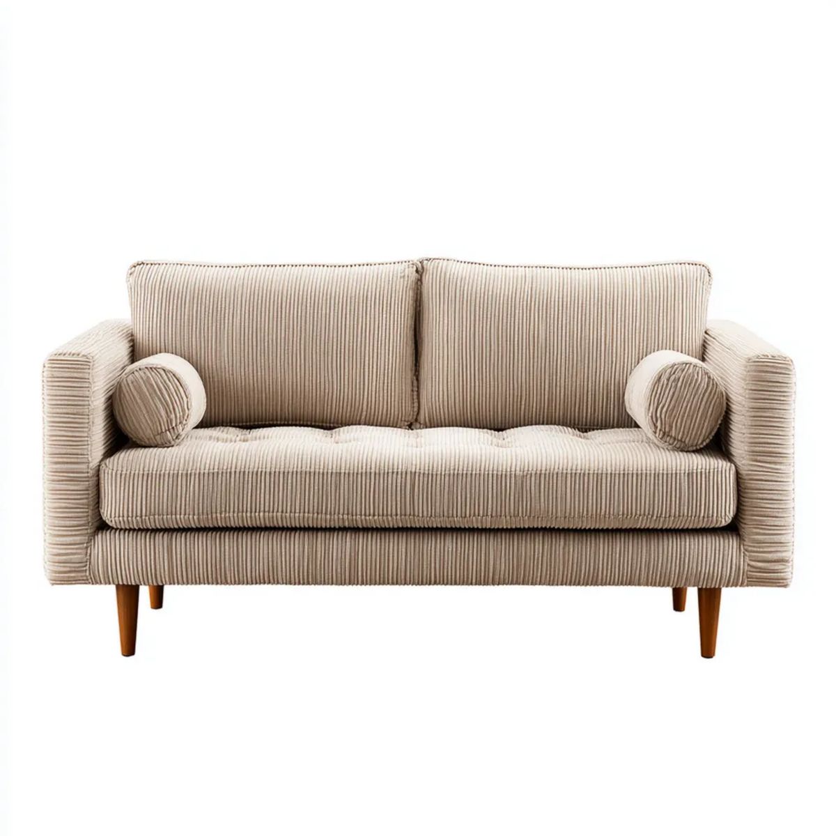 Sofa, Podwójna sofa w poliestrze żebrowana Bettvelvet 150 x 85 x 85 cm z brązowymi nóżkami