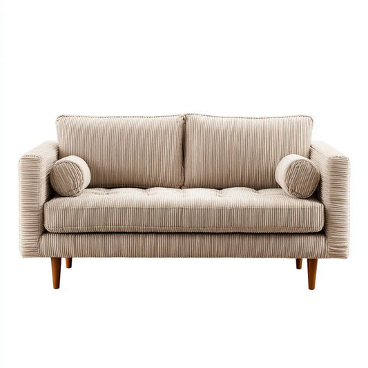 Sofa, Podwójna sofa w poliestrze żebrowana Bettvelvet 150 x 85 x 85 cm z brązowymi nóżkami