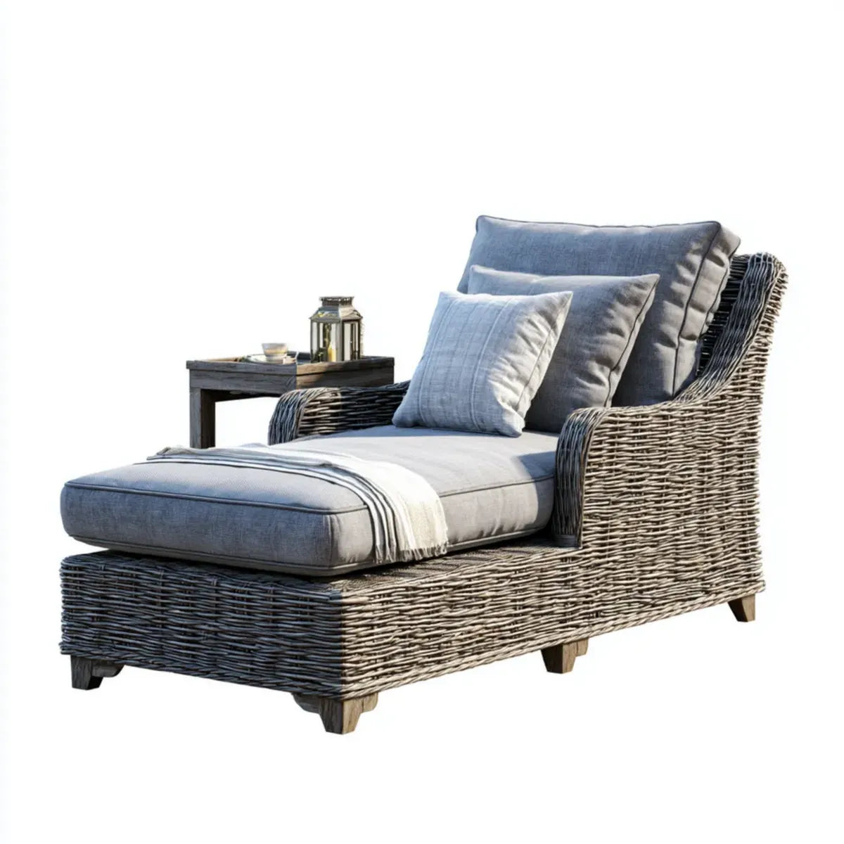 Leżanka ogrodowa, Ławka ogrodowa z podłokietnikami Szara brązowy szary 120 x 100 x 90 cm PE rattan acacia drewna