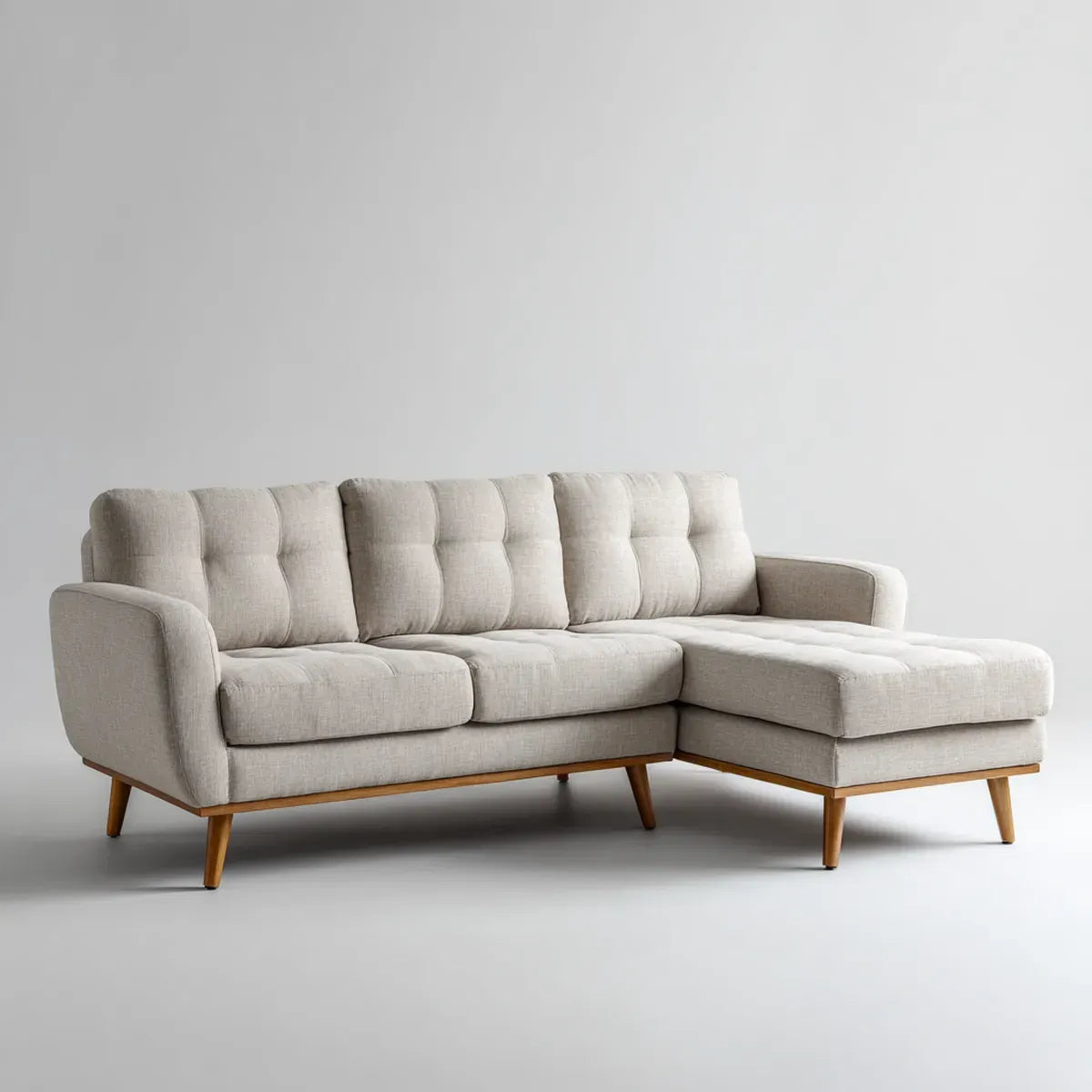 Sofa, narożna sofa 3-fotelik z powrotem prawy beżowy 230 x 150 x 88 cm poliester kształt litery L