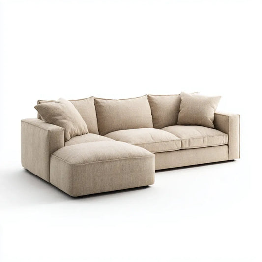 Sofa, Kanapa narożna z ottomańskim beżowym 280 x 170 x 82 cm poliestrowy prostokątna