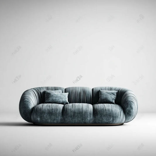 Sofa, 3-osobowa sofa solarium szary niebieski w skręconym poliestrze ephelvet, 230 x 105 x 78 cm, zaokrąglony kształt