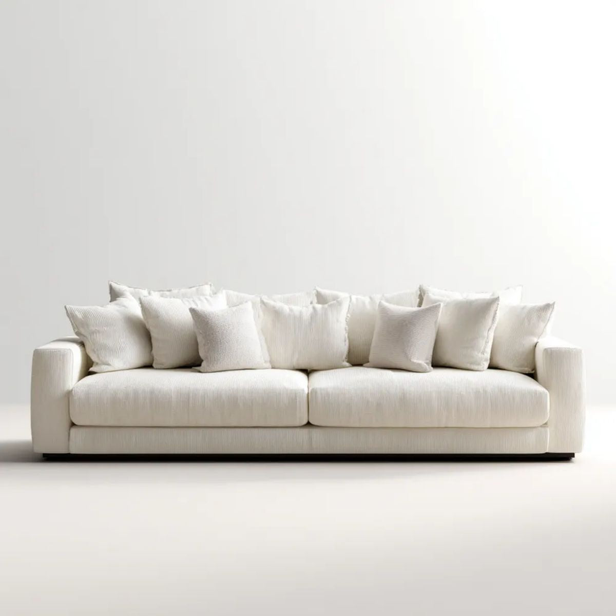 Sofa, Prostokątna sofa 4 off- biały w poliestrze wstążka, 300 x 100 x 85 cm
