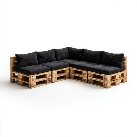 Sofa ogrodowa, Czarna sofa ogrodowa w litej sosnie 280 x 210 x 80 cm
