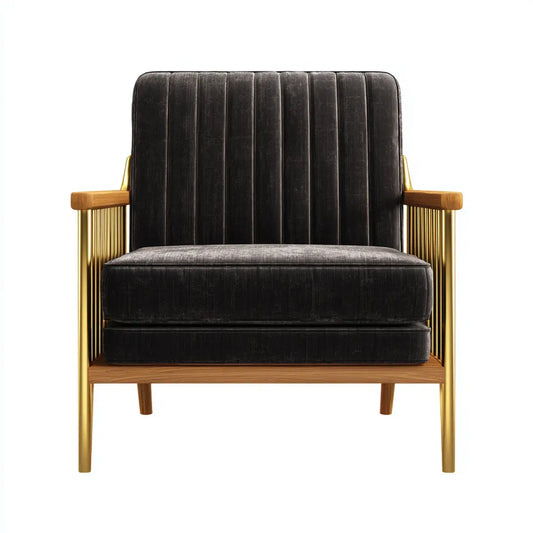 Fotel, Czarno-złoty fotel w poliestrowym aksamicie i litym drewnie 78 x 76 x 92 cm