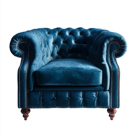 Fotel, Chesterfield fotel olejek niebieski 110 x 90 x 78 cm w kapitowanym poliestrowym aksamicie