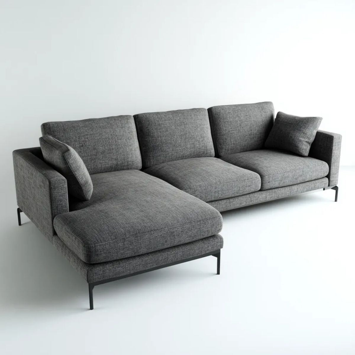 Sofa, 4-osobowa poliester szary sofa z metalową nogą, 280 x 160 x 85 cm