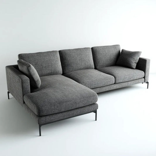 Sofa, 4-osobowa poliester szary sofa z metalową nogą, 280 x 160 x 85 cm