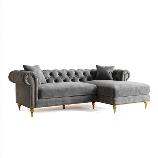 Sofa, Chesterfield 4 Bethleseater szary poliester Bethvelvet Bethleeffect Bethlesoft sofa, 280 x 170 x 78 cm, z bethlestraight meridian