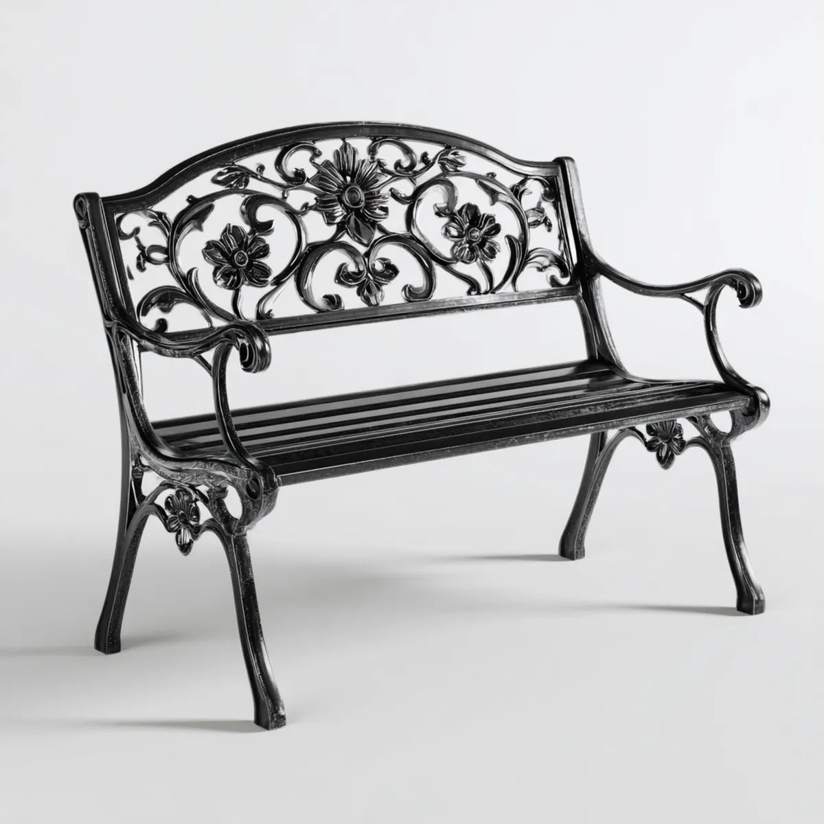 Ławka ogrodowa 2 fotele czarne 122 x 60 x 87 cm aluminium formowane z otworem kwiatowym z powrotem